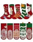 Kyopp 5 Paar Stoppersocken Kinder Baumwolle Weihnachtsstrümpfe Jungen Mädchen Socken ABS Anti Rutsch Weihnachtlichesocken