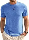 Runcati Herren T-Shirt Rundhals Kurzarm Sommer Oberteile Regular Fit Sport Fitness Funktionsshirt Einfarbig Basic Unterhemd Business Shirts Blau M