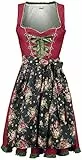 Luxus Designer Dirndl mit Schürze Kleid Dirndkleid Oktoberfest Tracht Trachtenkleid Spitze Denim Blumenprint Paspelierung Rüschen- S, Rot/Grün