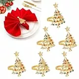 Figarge 6 Stück Serviettenringe Gold Serviettenring Weihnachten Weihnachtsbaum Serviettenringe Metall Serviettenschnalle Serviettenhalter für Weihnachten Dinnerpartys Abendessen Tischdekoration