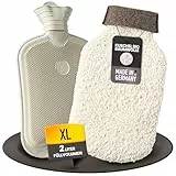 Kuschel Wärmflasche mit Bezug [2L] aus extra weicher Bio-Baumwolle und Recycling Filz - Made in Germany - XXL Wärmflasche Flauschig Wärmflasche lange warm zur Schmerzlinderung - easy and green®