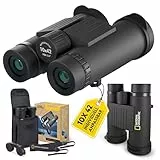 National Geographic Fernglas 10x42 Dachkant wasserdicht mit voller Mehrschichtvergütung, Mitteltriebfokussierung, Stativanschlussgewinde, Schwimmgurt und Tragetasche