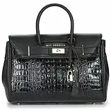 Mac Douglas - Sac à Main Noir - Le Pyla de la Collection Meryl - Taille S : 40,5 x 26 x 17,5 cm - Cadenas Décoratif et son Pendentif Clé - 3 poches intérieure dont une zippée – Bandoulière Amovible