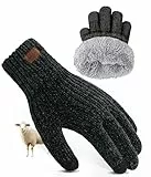 FORVEVO Handschuhe Herren,Wolle Winterhandschuhe Damen mit Fleece Futter,Touchscreen Thermohandschuhe,Warme Strickhandschuhe für Outdoor Sportarten Reiten Laufen Skifahren(Schwarz)