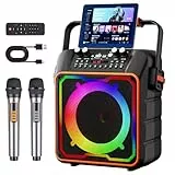 Glovios Karaoke Maschine mit 2 Mikrofonen für Erwachsene und Kinder Bluetooth Lautsprecher mit Vorverstärker für Mikrofone, Tragbare Karaoke Anlage Bluetooth Party Karaoke Box