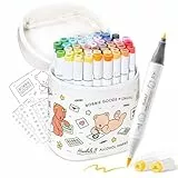 Ohuhu×Bobbie Goods Alkohol Marker, 48 Farben Pinsel & Fein Doppelspitze Kunstmarker-Set, Nahtloses Mischen, Tinte Nachfüllbar für Künstler Zeichnen Skizzieren Illustration Malbücher