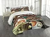 ABAKUHAUS Kaffee Tagesdecke Set, Photo Collage Entspannen Sie Sich Zeit, Set mit Kissenbezügen Waschbar, für Einzelbetten 170 x 220 cm,Braun Grün