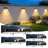 kolpop Solarlampen für Außen Garten, Solar Wandleuchte Aussen mit Bewegungsmelder, 3 Leuchtmodi, IP65 Wasserdicht Warmweiß Solarleuchten für Außen Wand Zäune Balkon Terrassen Veranda, 4 Stück