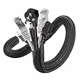 Romon 6m Kabelschlauch, 13-22 mm Zuschneidbar Kabelkanal Selbstschließend, Flexibler Gewebter Kabelmantel, Spiralschlauch für TV PC Heimkino Automobilkabel, Kabelmanagement Bissfest für Hund- Schwarz