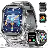 LIGE Militär Smartwatch Herren mit Telefonfunktion(3 Bänder),1.96‘’ HD Stahlgear Smartwatch mit 400mAh 5ATM Wasserdicht 100+ Sportmodi Fitnessuhr Smart Watch mit Schrittzähler Pulsmesser Schlafmonitor