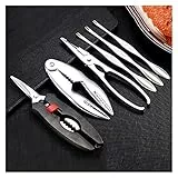 BinOxy Meeresfrüchte Werkzeug Set 6-teiliges Metall-Meeresfrüchte-Werkzeugsatz mit 3 Gabeln, 2 Meeresfrüchten-Crackern und 1 Fischscheren Bequeme und praktische Werkzeuge Hummer/Hummerbesteck