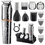 PRITECH Bartschneider, Elektrischer Haarschneider Herren, kabelloser Nasenhaartrimmer Präzisionstrimmer wasserdicht IPX6 Wiederaufladbare LED-Leistungsanzeige 6-in-1-Kit Trimmer Rasierer
