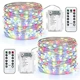 Qedertek Lichterkette Außen Batterie - 2 Stück 100 LED Silberdraht Micro Lichterkette Wasserdicht 10M Lichterkette Weihnachtsbaum Bunt mit Fernbedienung für Außen Innen Garten Hochzeit Balkon