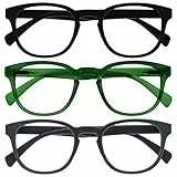 OPULIZE Pop Lesebrille 3er Pack Keck Rund Matt Rahmen Federscharniere Kratzfest Schwarz Grün Grau Herren Damen RRR2-167 +3.00