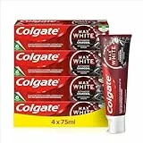 Colgate Max White Charcoal Zahncreme 4x75ml | Mit Aktivkohle | Zahnpasta entfernt bis zu 100% der oberflächlichen Verfärbungen* | Zahnpasta für weißere Zähne