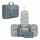 Pearl Angeli Kulturbeutel Damen für Reise, Kosmetiktasche Aufhängen, Kulturtasche Groß, Waschtasche Organizer (Blau Paisley Blumen)