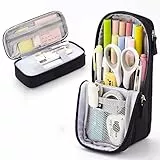 iSuperb Stehender Federmäppchen Teenager Mäppchen Faltbares Studenten Handy Stehend Stiftetasche Grosse Bleistift Beutel Schulmäppchen Schuletui Mädchen Stand Pencil Case (Schwarz)