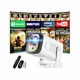 Mini Beamer 4K 1080P [2026 Neuer & Automatische Focus] Projektor Tragbarer mit WiFi 6 und Bluetooth 5.4 mit 270° Drehbarer & Automatische Trapezkorrektur mit HDMI/TV Stick/Memory Stick/Laptop, Weiß