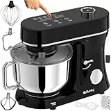 Küchenmaschine mit beheizbarer Rührschüssel 6,2L – RUHHY Planetenrührgerät 2000W mit Waage, 11 Geschwindigkeiten & Touchdisplay – Teigknetmaschine für Brot, Pizza, Kuchen & Gebäck (Schwarz und Silber)