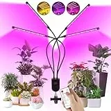 KENNEAS Vollspektrum LED Pflanzenlampe mit LED Display - 4 360° Schwanenhals Clip Wachstumslampe, 80 LEDs Grow Lampe, 3 Modi, 11 Helligkeiten, Timer 3/6/9/12/18H, 12m Fernbedienung, DC Adapter