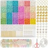 3mm Perlen für Armbänder,Perlen Zum Auffädeln mit Buchstabenperlen und Smiley,Bunte Glasperln Selber Machen Set für Armbänder Ketten Ringe,Glasperlen Kit für Kinder,DIY Bracelet Making
