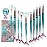 Meerjungfrau Makeup Pinsel Set, NIZIYI Make Up Pinselset Kosmetikpinsel weiche Nylonborsten Foundation Puder Creme Augenbrauen Eyeliner Blush mit Tasche(11 Stück)