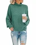 Imuedaen Pullover Damen Elegant Winter Rollkragenpullover Strickpullover Grobstrickpullover Casual Lose Langarm Pulli Oberteile (A Dunkelgrün, L)