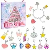 Schmuck Adventskalender 2025 Kinder, 24 Tage DIY Cartoon Adventskalender Mädchen Kinder Teenager Weihnachts Countdown Armband Ring Halskette Set mit Charm Anhänger Geburtstagsparty