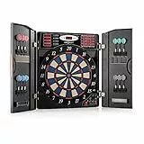OneConcept Masterdarter - Dartautomat elektronisch, Dartboard, E-Darts, Dartautomat mit Spielcomputer, 38 Verschiedene Spiele, 211 Spielvarianten, bis zu 16 Spieler, virtueller Gegner, Holzoptik