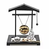 pajoma Zen-Garten mit Buddha-Figur | Inklusive Gong, Sand, Steinen, Kerze und Rechen | Dekoration und Entspannung, 27 x 20 x 30 cm | Hochwertiges Geschenkset