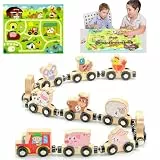 Montessori Magnetisches Holzspielzeug Ab 1 Jahr, Magnetischer Zug mit Zahlen und Tierfiguren, Motorikspielzeug für Kinder, Lernspiel Mit Farmkarte, Geschenk für Jungen & Mädchen Ab 1-4 Jahr