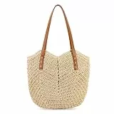 SUNOYA Strohtasche Damen - Große Strandtasche für Sommer, Reisen, Urlaub und Shopping - Basttasche Handtasche, 37 x 30cm