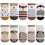FedMois 5er Pack Baby Kleinkinder ABS rutschfeste Socken Sneaker Socken Tiermotive Baumwolle, Pinguin, 1-3 Jahre