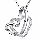 B.Catcher Damen Herz Kette 925 Silber Anhänger Halskette mit funkelnden Zirkonia-Steinen, verschlungene Doppelherzen, luxuriöses Designhandwerk, Kettenlänge Geschenk für Damen/Frau/Freundin/Tochter