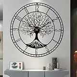 TOHOOYO Große Baum des Lebens Uhr Metall Schwarz Wanduhr Große Wanduhr Home Decor Wohnzimmer Wanduhren mit Zahlen Stille Mid-Century Uhr Moderne Familie Baum Wand 24 Zoll Sommer