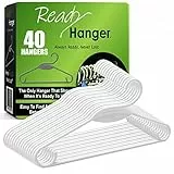 Ready Hanger 40 weiße Kunststoff-Kleiderbügel, die Zeigen, wann sie gebrauchsfertig sind, fügen zusätzlichen Platz im Schrank hinzu, dehnen Keine Hemdkragen