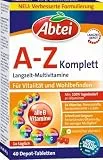 Abtei A-Z Komplett Langzeit-Multivitamine - mit natürlichem Vitamin C - Nahrungsergänzungsmittel für Vitalität und Wohlbefinden - laborgeprüft, hochdosiert und vegetarisch - 1 x 40 Tabletten