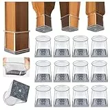 32 Stück Stuhlbeinkappen Eckig, Silikon Schutzkappen für Stuhlbeine mit Filz, Filzgleiter, klare Stuhlbeinschoner, Bodenschutz (Fit 19-26 mm)