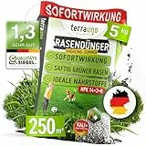 TerraUno Rasendünger Frühjahr/Sommer I Sofortwirkung für saftiges grün I 5 kg für 250 m² I gesunder Rasen verdrängt Moos und Unkraut I NPK Dünger Rasen I Gegen Trockenstress I Für den Streuwagen