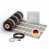 Elektrische Fußbodenheizung für Fliesen: Zweiader-Heizmatte WARMON ULTRA 200 W/m² inkl. Thermostat mit Bodensensor, Thermostat:WLAN Weiß, Mattengröße:3 m²