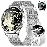 HIRREO Smartwatch Damen 7,9mm Dünner 1.32' HD AMOLED Telefonischer Anruf Elegant Silber Smart Watch Fitnessuhr für iOS Android Menstruationszyklus,Gesundheitsüberwachung,100+ Sportmodi Sportuhr