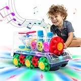 SWTOIPIG Transparentes Zahnradspielzeug, Glühzug, leuchtendes Musikspielzeug, elektrisches Spielzeug, 360 Grad drehbar, mechanisches Getriebe, Walking Spielzeug für Kinder, pädagogisches