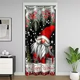 Homewish Frohe Weihnachten Tür Vorhang 106x203cm GNOME Santa Claus Verdunkelungs Vorhang Weihnachtsbaum Türvorhang Schneeflocke Winter Set Rot Geometrische Plaid Cartoon Dekor