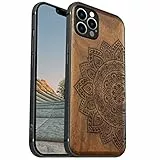 Carveit Magnetisch Hülle für iPhone 12 Pro Max Case [Elegante Nussbaum] [Weich TPU Stoßstange] Stoßfeste Handyhülle Kompatibel MagSafe mit 12ProMax Hülle Holz （Blumen-Mandala）