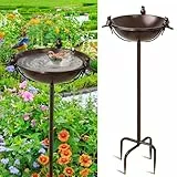 Giyiprpi Metall Vogelbad Garten für Wildvögel Wassertränke Mit 3 Vogelskulpturen, Vogeltränke Futter Schale Wasserstelle Stehend, 147x25cm Vogelbad Futterstelle für das Blumenbeet oder (Braun)
