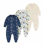 Chamie Baby Schlafanzug Strampler Langarm für Baby Jungen und Mädchen, Doppelter Reißverschluss und Halsschutz, 0-3m/3-6m/6-9m/9-12m