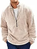 Runcati Herren Plüsch Pullover 1/4 Zip Teddy-Fleece Sweatshirt Fuzzy Sherpa Oberteile Leichte Casual Basic Pulli Tops Herbst Winter Aprikose XXL