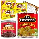 Go2 Groceries Mexikanisches Gewürzset: El Yucateco Achiote Paste (100G), La Costena Chipotles (199G), Tomatillos (794G) mit Rezeptkarte