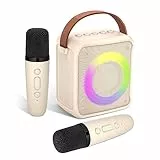 Ankuka Karaoke-Spielzeug für Kinder & Erwachsene mit 2 Mikrofonen, tragbare Karaoke-Maschine mit LED-Licht und Sprachveränderungseffekten, Geschenke für Alter 3-18 Kinder, Jungen, Mädchen,（Beige）