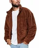 Runcati Herren Fleece-Jacke mit durchgehendem Reißverschluss, vorne offen, Sherpa-Stil, langärmelig, Herbst/Winter-Outwear - Braun - XX-Large